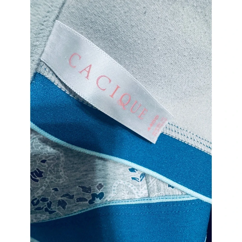 Cacique 44DD Unlined Full Coverage Wireless Bra Grey Blue Floral Paisley